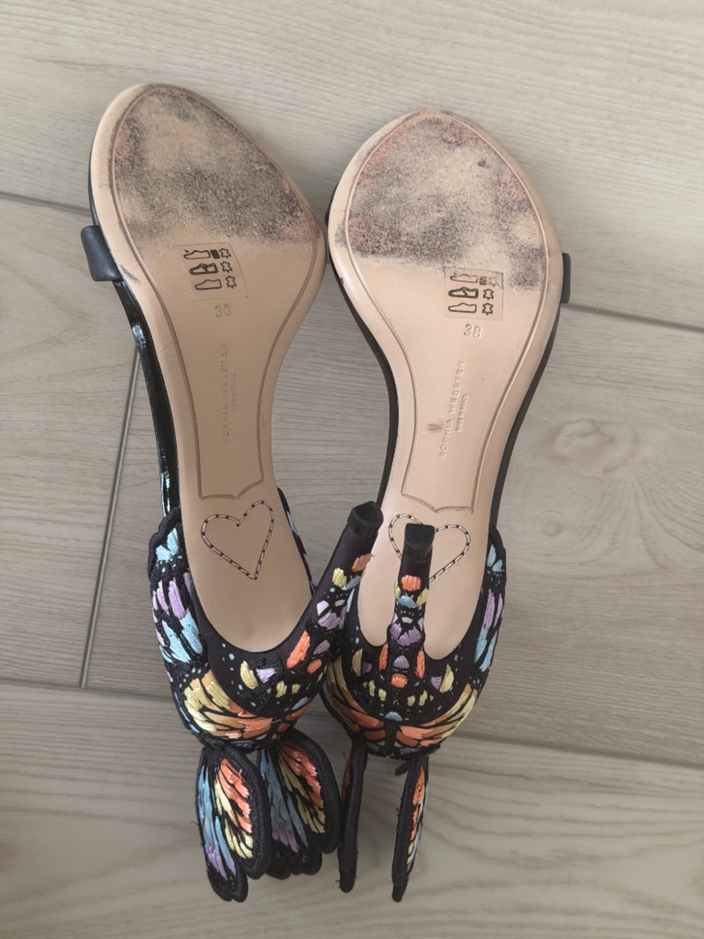 Sophia Webster Chiara Embroidered Satin & Leather Butterfly Sandals 38 - Picture 6 of 7